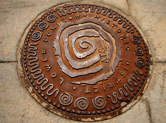 A dazzling manhole cover in Denver’s Lower Downtown District.