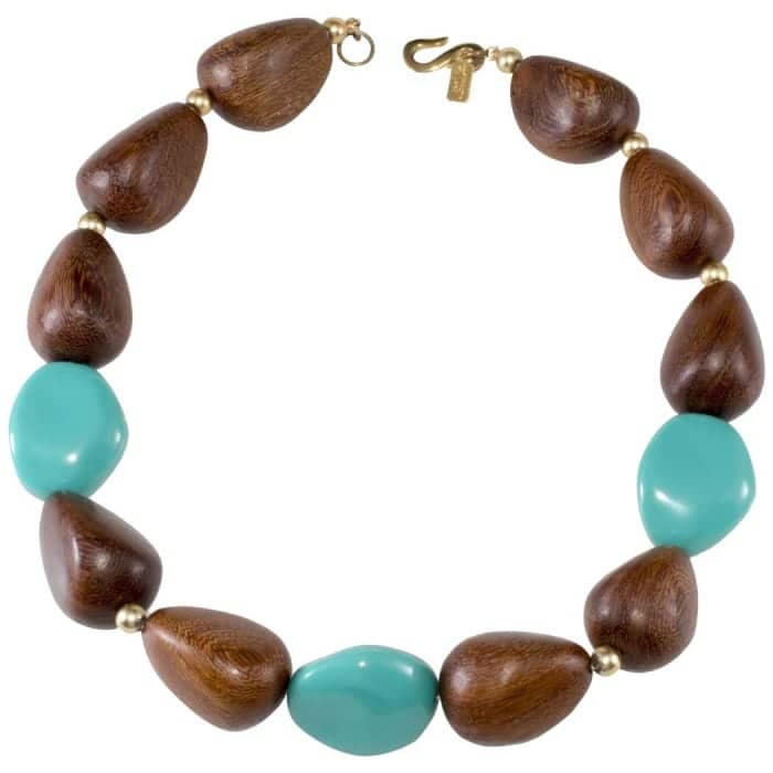 Kenneth Jay Lane bead necklace with wood and turquoise colored resin, 1980s. Value: $50-$75. 