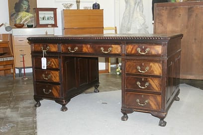Vintage Georgian Panelled Mahogany Twin Pedestal Partner Desk Claw & Ball Legs